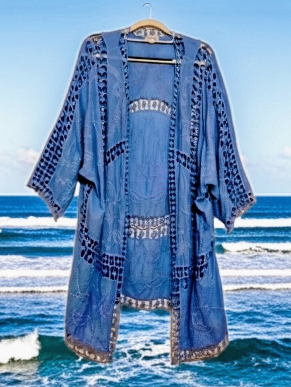 Anthropologie Embroidered Blue Kimono/Cover-Up